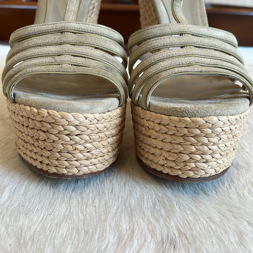 Gucci Beige Suede Caged Espadrille Wedge Sandals Sz 35.5 - Picture 8 of 12